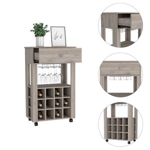 Bar Cart Bayamon Twelve Wine Cubbies Light Gray Finish Storage Cart - Product Image 3