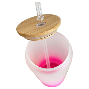 Grande bouteille de bière en verre sublimation, 1 pièce, verre dégradé givré 16oz 20oz avec couvercle en bambou et paille pour impression à faire soi-même - Product Image 4