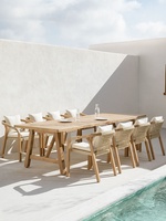 Ensemble de table et de chaises de salle à manger en teck et rotin massif, moderne et durable, pour jardin, cour, terrasse, balcon