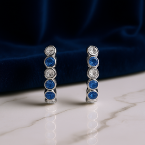 Orecchini a Cerchio in Lega di Zinco Placcati in Oro Bianco e Rodio con Cristalli Blu e Strass Incastonati, Stile Classico per Uso Quotidiano Femminile - Product Image 2