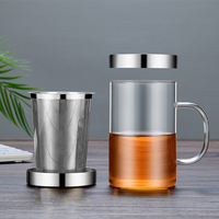 Cangkir teh kaca 477ml buatan tangan Modern dengan 304 baja tahan karat kualitas Infuser Set perlengkapan minum kopi desain klasik