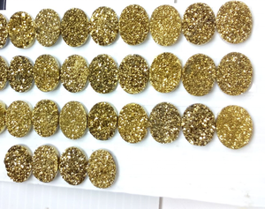 Piedra Preciosa Suelta Ovalada Plana Natural de 10*14mm, Chapada en Oro, Druzy, Grado AAA, Tratada con Calor, Cambia de Color, para Joyería - Product Image 1