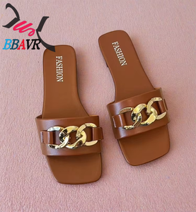 Hot Selling Metal Designer <b>Sandals</b> Slides Slippers Flat <b>Sandals</b> for Women and Ladies - Product Image 6