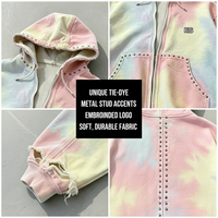 Sweat à capuche tie-dye personnalisé de haute qualité, style streetwear décontracté, effet vieilli et déchiré, broderie épaisse, doublé, pour homme, avec rivets