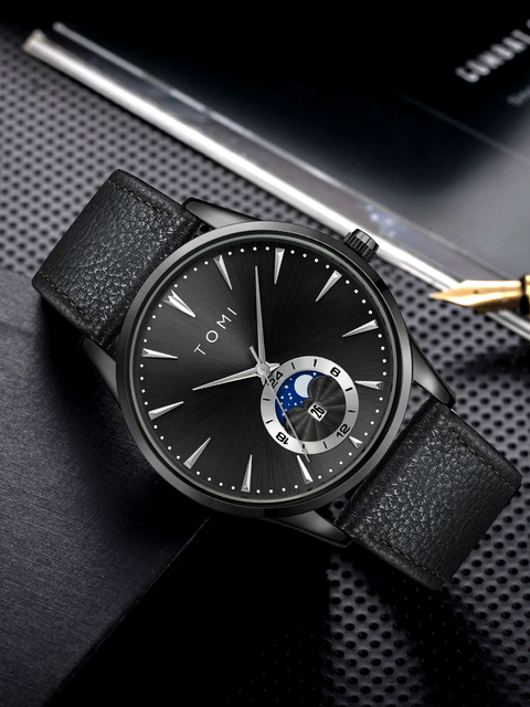 TOMI T024 High Quality Men's Quartz Watch Customized Fashion Watch for Business Wholesale PU Band Calendar Wristwatch for Men