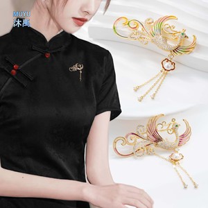 Muyu Chinese Style Enamel Phoenix Brooch For Women With Pearl Tassel Daily Wear Animal Corsage Fine Jewelry Accessory - Product Image 1