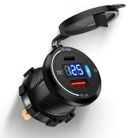Chargeur rapide 12V/24V QC3.0 + PD USB pour voiture avec bouton interrupteur et affichage LED de la tension pour voitures, bateaux, motos