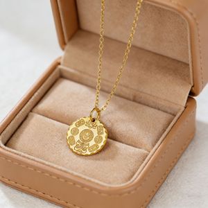 Collier avec pendentif rond en argent Sterling S925, chaîne en or de 405Cm, style chinois rétro, cadeau pour femmes - Product Image 2