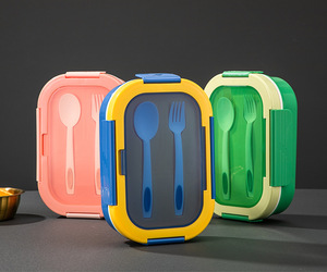 Lonchera Bento de 900 ml con 3 compartimentos, PP5, apta para microondas, con tenedor y cuchara incorporados, a prueba de fugas, con logo personalizado, para la escuela, oficina, dormitorio. - Product Image 6