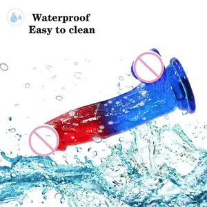 New TPE Crystal two-color red and blue exciting couple European and American female adult dildos masturbation device sex toys