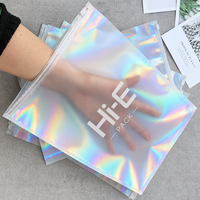 Sacs à fermeture éclair mats givrés personnalisés en gros, pochettes holographiques auto-adhésives en plastique pour l'emballage de vêtements et de t-shirts pour petites entreprises