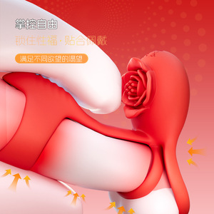 Rose Triple-Ring 10-Frequency <b>Vibrating</b> Penis Ring for Male Masturbation, Prostate Massager, Anti-Ejaculation <b>Vibrating</b> Penis - Product Image 3