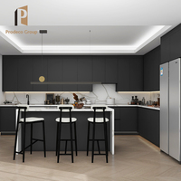 Cuisine modulaire de style américain moderne avec armoires en marbre/panneaux de particules et robinet