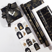 Rouleau de papier d'emballage cadeau en papier kraft couché estampé à chaud pour Noël, vente en gros d'usine, 43x300cm, en pâte mixte avec feuille métallisée