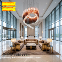 Lustre en verre à anneaux spirales sur mesure, moderne et luxueux, avec LED, commande vocale, gradation progressive, éclairage 5 étoiles