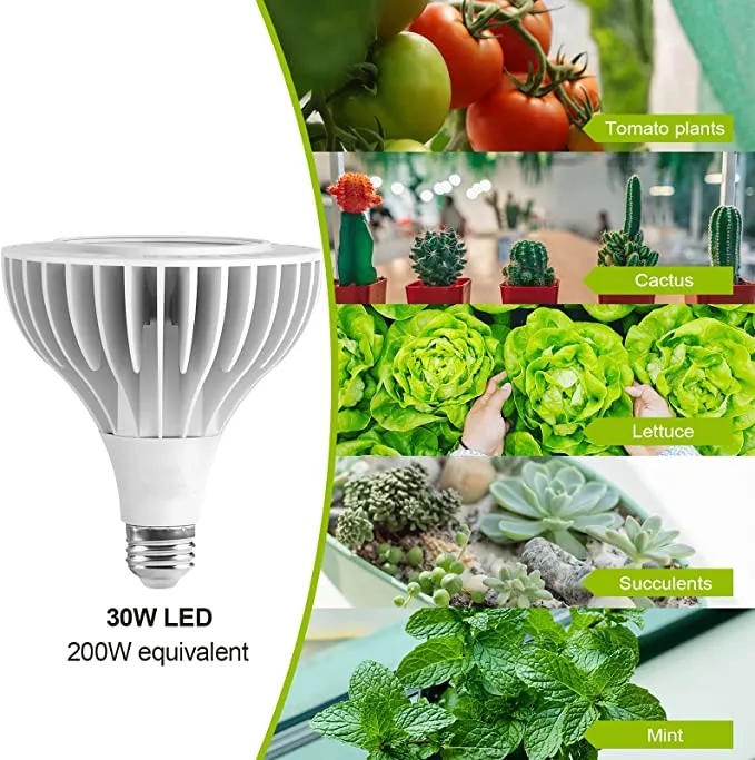 Grow Light Bulbs 200W Equivalent PAR38 Full Spectrum Grow Lights for Indoor Plants 30W Plant Bulb for Greens Flowers Garden