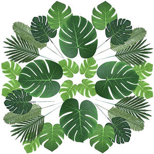 60 Buah 6 Jenis Daun Hutan Safari dengan Batang Faux Daun Monstera Simulasi Tanaman Tropis untuk Pesta Luau Hawaii Juni - Product Image 1
