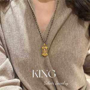 Collar con Colgante del Dios de la Riqueza, Joyería King Silver, Plata de Ley 925, Chapado en Oro, Cuerda Trenzada, Unisex, Uso Diario - Product Image 4