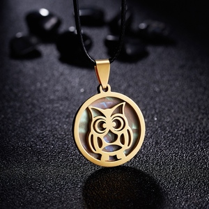 Kalung Liontin Baja Tahan Karat Wanita, Liontin Kupu-kupu Burung Hantu Kura-kura Capung Berlapis Emas 14K