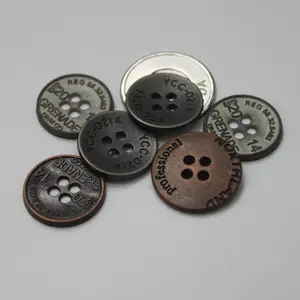 Vintage özel düğmeler giyim için 4 delik çinko alaşım dikiş gömlek düğmeleri