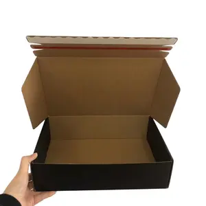 Индивидуальный дизайн, слеза, молния, доставка, гофрированная картонная коробка, черная самоуплотняющая упаковочная бумажная коробка с логотипом