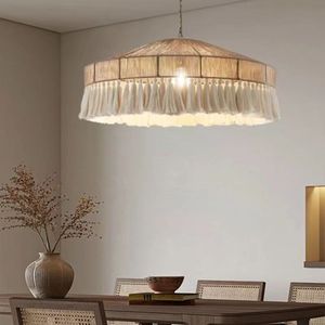 Candelabro colgante <span class=keywords><strong>de</strong></span> <span class=keywords><strong>cuerda</strong></span> <span class=keywords><strong>de</strong></span> cáñamo minimalista elegante con borlas tejidas a mano Pantalla <span class=keywords><strong>de</strong></span> yute Natural lámpara colgante elegante - Product Image 1