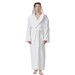 Terry Unisex 5 yıldızlı lüks otel Spa bornoz erkekler ve kadınlar için % 100% pamuk kumaş kaput bornoz beyaz