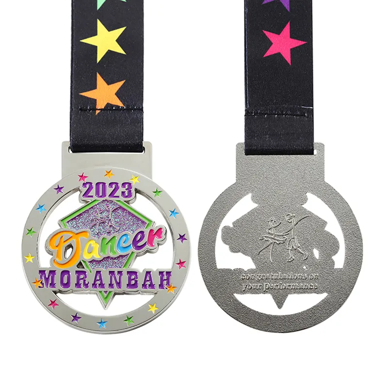 무료 디자인 메달 스포츠 3D 스타 반짝이 에나멜 금속 체조 메달 리본 댄스 대회 수상 메달