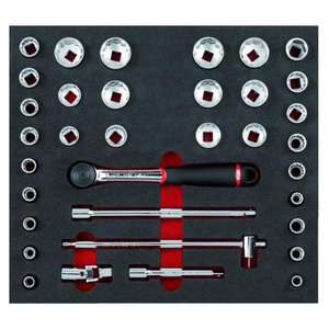 USAG - U05190986 Bi-colour foam-module assortment with <b>ratchet</b> and sockets (35 pcs.) - EAN 8001150030307 OTHER <b>TOOL</b> SETS - Product Image 1