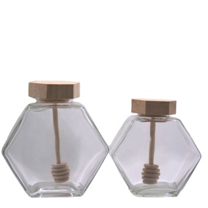 Pot à miel transparent de luxe avec cuillère, emballage de miel, pot en verre hexagonal - Product Image 1