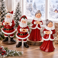 Ensemble de 4 figurines de Père Noël et de Mère Noël, en résine, avec cœur dans la main, décoration de Noël, statue de couple peinte à la main, décoration de table, décoration de maison pour les fêtes