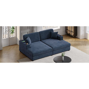 DB Oversized Loveseat Chaise Lounge Sofá cama Seccional de pana 86,5 \ "Dos puertos USB Dos portavasos - Product Image 2
