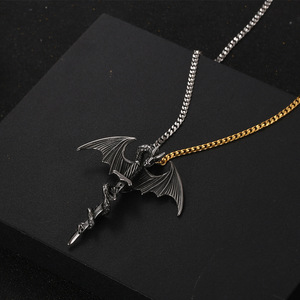 European American Style <b>Titanium</b> Steel Dragon Sword Pendant Necklace Men's Retro Animal Zodiac Fashion Jewelry SP906 - Product Image 3