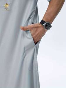 Al Haramain Men's <b>Light</b> Blue Cotton Burqa <b>Neck</b> Short Sleeve Floor Length Breathable Elegant All Season Casual Middle East Style - Product Image 2