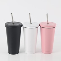 Vaso Térmico de Acero Inoxidable de 16oz con Popote, Taza de Café para Coche con Aislamiento al Vacío, Vasos Duraderos para Bebidas Calientes