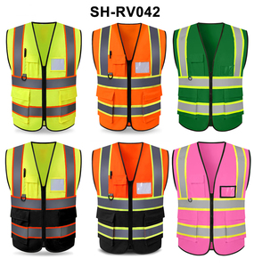 Gilet de sécurité réfléchissant avec poches et fermeture éclair, haute visibilité, vêtements de travail ANSI classe 2, vêtements jaunes haute visibilité avec fond noir - Product Image 3