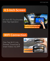 Caméra embarquée 2K 4,5 pouces avec écran miroir, Carplay & Android Auto sans fil, Miracast, double objectif, enregistreur vidéo 1080P, connexion WiFi, navigation GPS