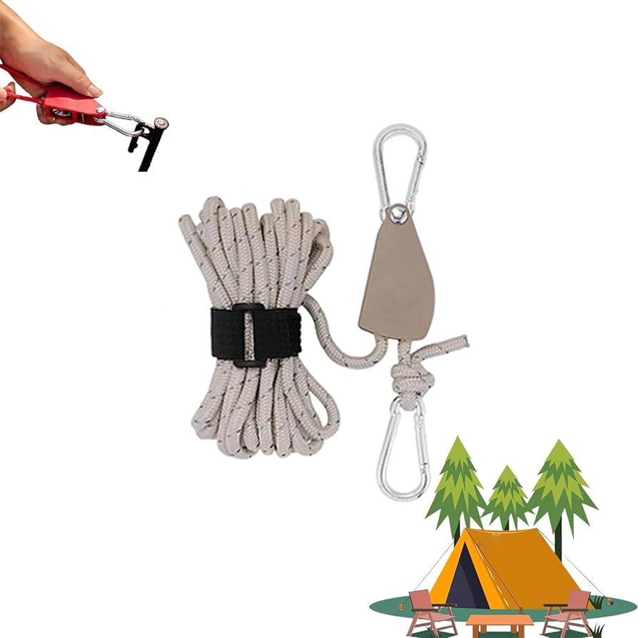 Tent Rope Lock Pulley Adjuster Fixed Buckle Rope Reflective Ratchet Wind Stopper Tie Downs Hanger Camping Tensioner Heavy Duty Reinforced Gear