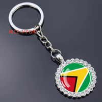 Porte-clés fleur en strass drapeau de la Guyane, très populaire, pour sac à dos, décoration de clés, breloque de portefeuille, souvenir de voyage