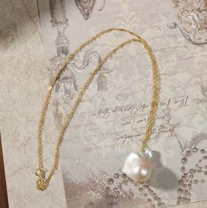 Collier de perles baroques en argent sterling S925, chaîne perlée, perles d'eau douce baroques cultivées de 13-14 mm, pendentifs pour femmes - Product Image 2