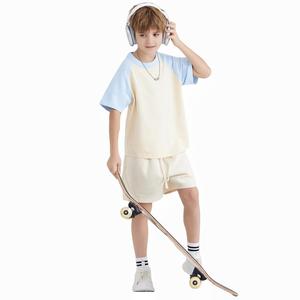 Camiseta de Manga Corta Raglán para Niños, de Algodón Tejido, Informal, de Verano, con Logotipo Personalizado, Cuello Redondo, Bloques de Color - Product Image 5