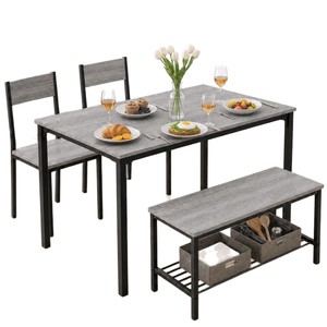 Wooden grain storage <b>bench</b> <b>and</b> dining <b>table</b> set (three-piece set), suitable for home use, including dining <b>table</b> <b>and</b> <b>chairs</b>, - Product Image 2