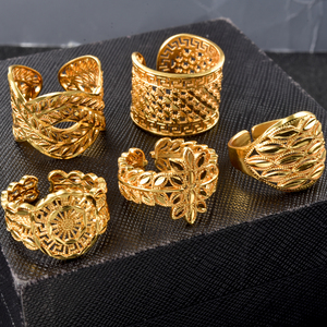 Bulk Trendy Copper 18K <b>Gold</b> Plated Flower <b>Ring</b> <b>Set</b> for Women-Engagement Wedding Jewelry - Product Image 3