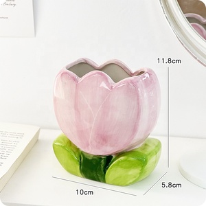Moderna pianta serie rosa fiore a forma di tulipano vaso pennello cosmetico penna adatto secchio di stoccaggio per la casa decorazione - Product Image 6