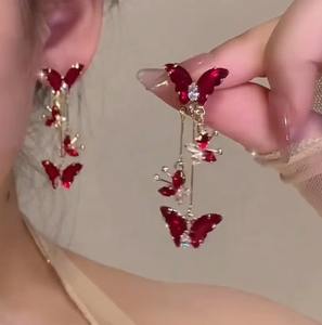 Новые изысканные элегантные серьги-бабочки с красным цирконом для женщин, длинные серьги-кисточки в корейском стиле, модные ювелирные украшения - Product Image 4