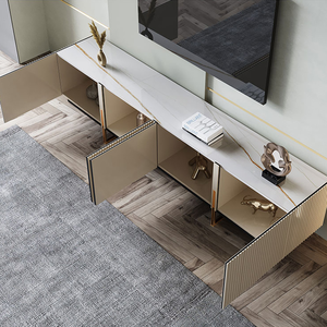 Meuble de rangement en bois blanc meuble TV avec <span class=keywords><strong>Console</strong></span> multimédia rétractée à 4 tiroirs meuble TV moderne pour salon - Product Image 4