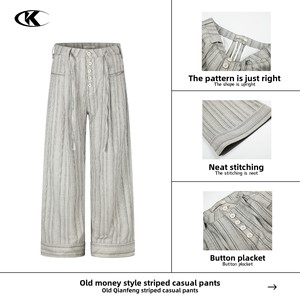 Pantaloni Casual da Uomo 11KN, Stile Americano Old Money, 100% Poliestere, a Righe, Gamba Larga, Vestibilità Comoda - Product Image 2