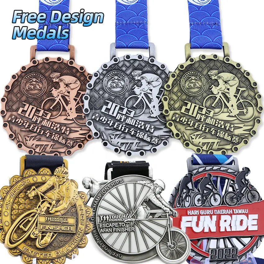 Manufacturer Free Design Medals Custom Cycling Sports Award Bicycle Bike 3D Race Metal Medals