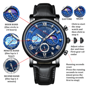Orologio da <span class=keywords><strong>Uomo</strong></span> al Quarzo Cronografo di Lusso con Logo Personalizzato, Quadrante con Lancette Luminose, Calendario, Impermeabile, Cinturino <span class=keywords><strong>in</strong></span> Pelle e Cassa <span class=keywords><strong>in</strong></span> Lega da 44mm - Product Image 3
