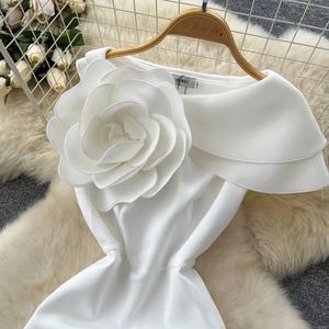 Vestido Largo Casual Elegante de Verano Tallas Grandes para Mujer, Manga Corta, Corte Imperio, Encaje 3D, Cintura Natural - Product Image 2